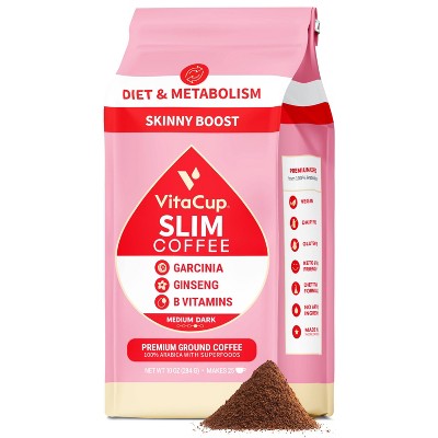 VitaCup Slim Ground Coffee (Diet & Metabolism) w/ Garcinia, Ginseng, & B Vitamins, Medium Roast - 10oz