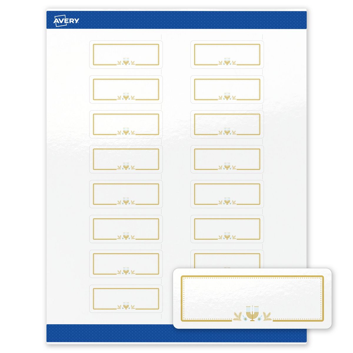 Avery® Labels, 1" x 2-5/8", Glossy, Gold Menorah Frame, 160
