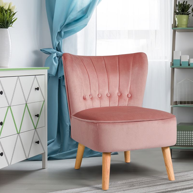 Costway Armless Accent Chair Tufted Velvet Leisure Chair Single Sofa Upholstered BlueGreenPink, 2 of 13