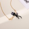 Whimsical Cat on Broom Necklace - Playful Halloween Jewelry with Black Cat Pendant - 3 of 4