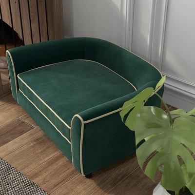 Dark Green Velvet Pet Sofa with Removable Cushion