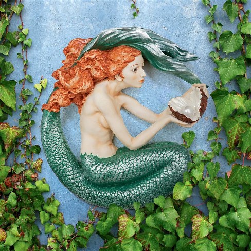Mermaid Table Sculpture Figurine with Coastal Seashell Tray