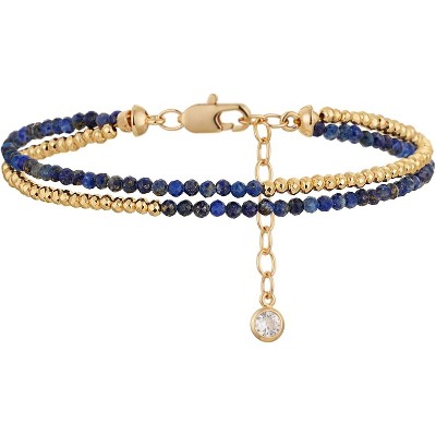 Women Beaded Bracelet Gold Double Layer Gemstone 14K Simple Dainty Handmade Chain Everyday Boho Beach Jewelry