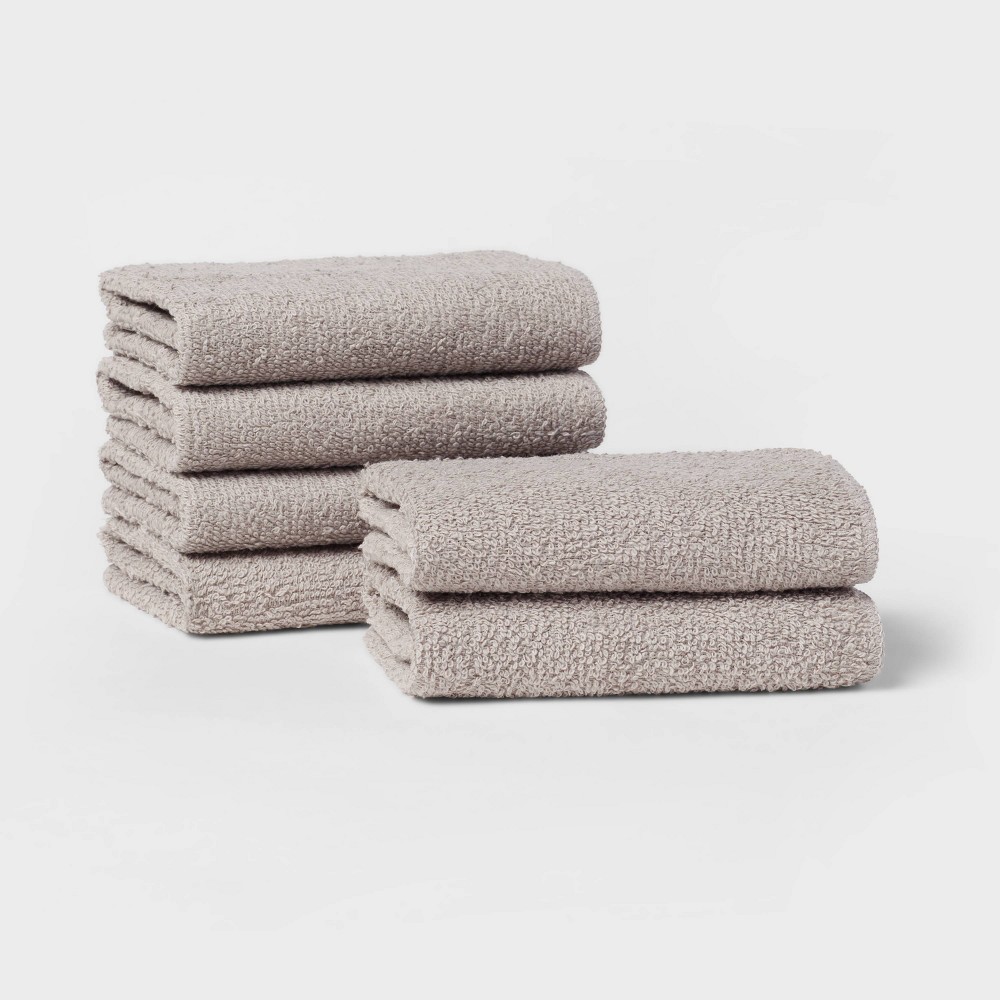 (case pack of 6) 6pk Washcloth Set Light Gray - Room Essentials™ 