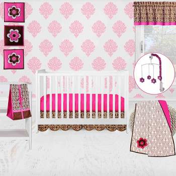 Bacati - Damask Pink Fuschia Chocolate 10 pc Crib Bedding Set with 2 Crib Fitted Sheets