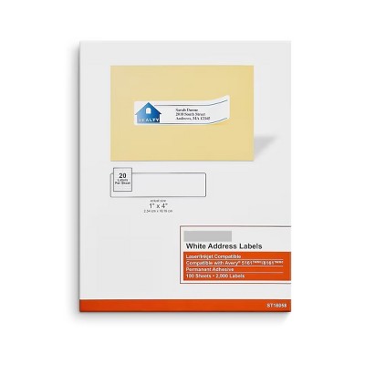 MyOfficeInnovations Laser/Inkjet Address Labels 1" x 4" White 20 Labels/Sheet 479879