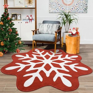 Christmas Snowflake Rug 3x3 Bathroom Rugs Christmas Doormats Machine Washable Area Rug - 1 of 4