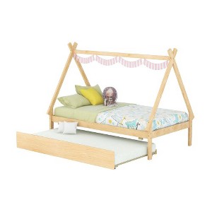 Twin Size Tent Floor Bed Frame, House Top Bed With Trundle, Pull Out Bed, Easy Assembly, Slat Mattress Foundation, No Box Spring Needed - 1 of 4