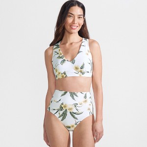 Lands' End Women's Chlorine Resistant V-neck Midkini Swimsuit Top and High Leg High Waisted Bottoms 2 Piece Set - 1 of 4
