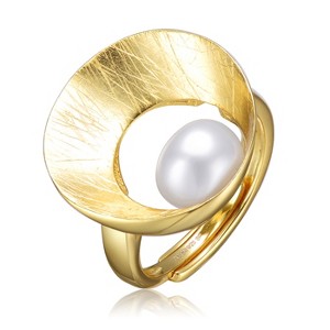 Guili Sterling Silver 14K Gold Plated Ring with a Genuine Freshwater Pearl, featuring a geometric design for a bold, refined look. - 1 of 3