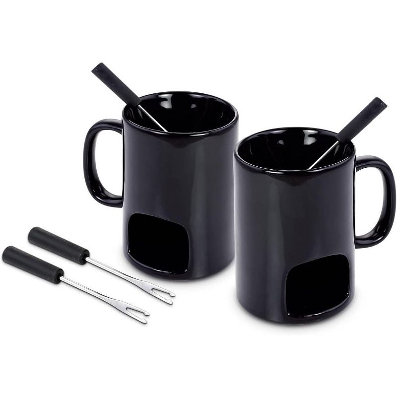 KOVOT Personal Fondue Mugs Set of 2 | Ceramic Mugs for Chocolate or Cheese | Includes Forks and Tealights, 2 of 7