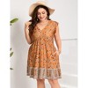 Plus Size Women's Flutter Sleeve High Waist Peplum Babydoll Knee Length Dress - 2 of 4