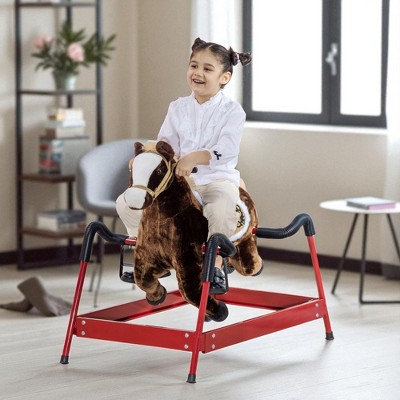Mshliw Kids Plush Spring Rocking Horse with Realistic Sounds, Bouncing Ride-On Toy for Boys & Girls, Sturdy Metal Frame, Age 3-12, Halloween gift