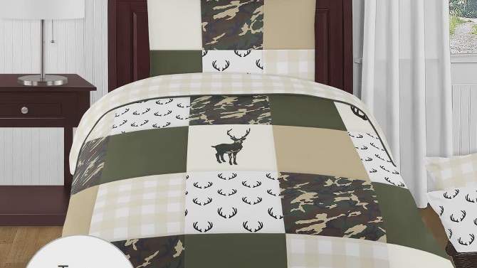 Sweet Jojo Designs Boy Baby Crib Bedding Set - Woodland Camo Green, Beige and Black 4pc, 2 of 8, play video