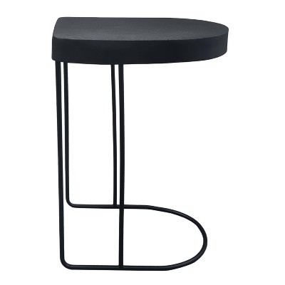 The Urban Port 25" Sleek Modern Side End Table Semi Oblong with Open Frame and Hammered Black Finish Black