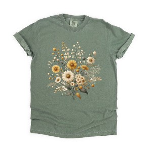 Simply Sage Market Women's Cream and Gold Bouquet Short Sleeve Garment Dyed Tee - 1 of 2