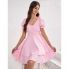 Clearlove Women's Mini Dress Layer Ruffle Hem Short Lantern Sleeve V Neck Dress A Line Casual Flowy Dress - 3 of 4