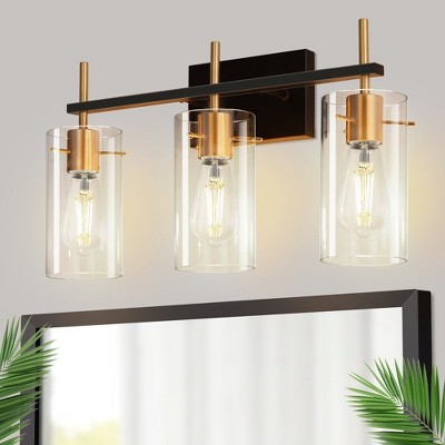 YANSUN 20 in. 3-Light Bathroom Fixture, Black and Gold Metal Vanity Light Frame with Clear Glass Shades