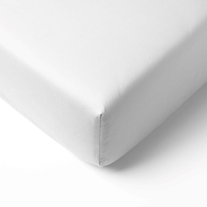 Bacati - Solid White 100 percent Cotton Universal Baby US Standard Crib or Toddler Bed Fitted Sheet, 1 of 7