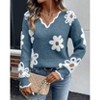Women's V-Neck Long-Sleeve Sweater Casual Color-Block Lace Collar Jacquard Pullover - 4 of 4