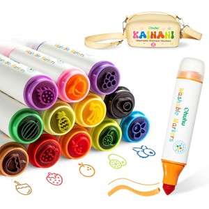 Ohuhu Stamper Washable Markers for Kids 12 Colors Water-based Dual Tips Stamp & Broad Line Tip Kids Markers Coloring Markers - Kainani - 1 of 4