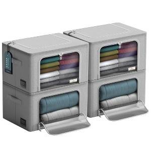 Sorbus 4 Pack Jumbo Foldable Storage Box - Metal Frame, Oxford Fabric with Clear Window & Handles - for Bedding Linen, Clothing & More (Grey) - 1 of 4