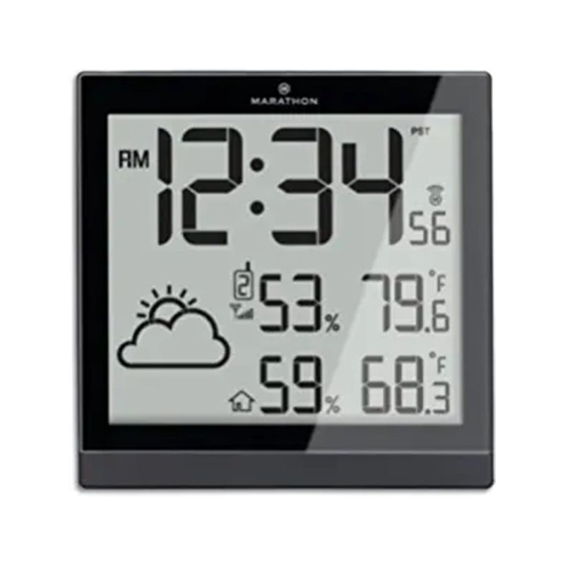 Marathon Atomic 10 Inch Weather Station And Clock With 3 Remote Sensors For Temperature & Humidity, 1 of 7