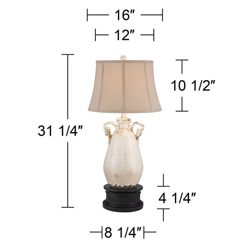 Regency Hill Isabella Country Cottage Table Lamp with Black Riser 31 1/4" Tall Crackled Ivory Ceramic Beige Bell Shade for Bedroom Living Room Bedside, 4 of 6