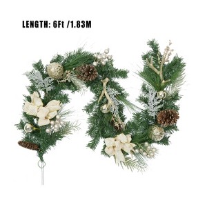 CuisinSmart Christmas Garland, 6 Ft Pre-Lit Christmas Garland Decorations with Ribbon Bows, Ball Ornaments - 1 of 4