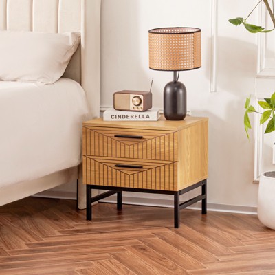 2 Tier Modern Nightstand, Wooden Bedside Table with Metal Leg, Night Stand Storage Cabinet
