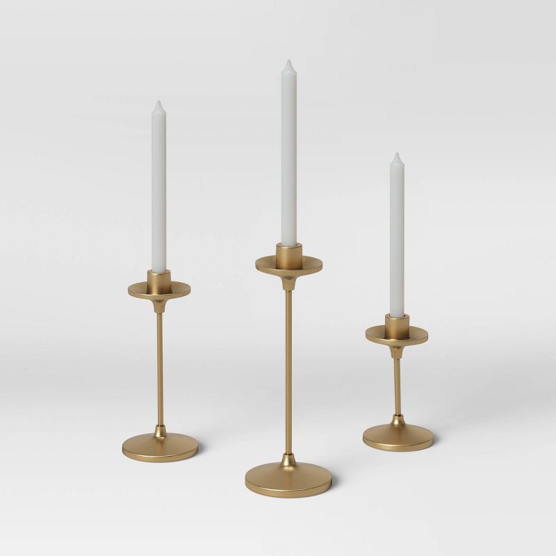 11&#34; x 4&#34; Set of 3 Tapers Cast Aluminum Candle Holder with Brass Finish Gold - Threshold&#8482;, 5 of 7