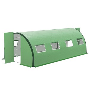 Outsunny Walk-in Tunnel Greenhouse with Hinged Doors, Mesh Windows, Upgraded Gardening Plant Warm House Tent - 1 of 4