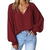 Zeagoo Casual Tops for Women 2023 Puff Long Sleeve Pleated V Neck Tunic Loose Fit Ladies Work Blouse - 4 of 4