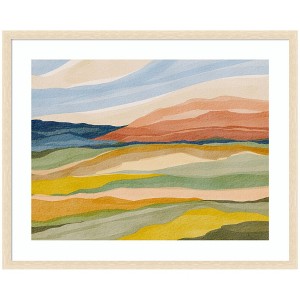 Kate and Laurel Framed Art Vibrant Rhythm by Nikita Jariwala, 42x34, Woodgrain Stripe Blonde - 1 of 4