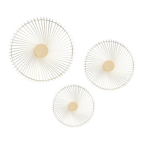 Set of 3 Metal Sunburst Radial Wall Decors Gold - The Novogratz