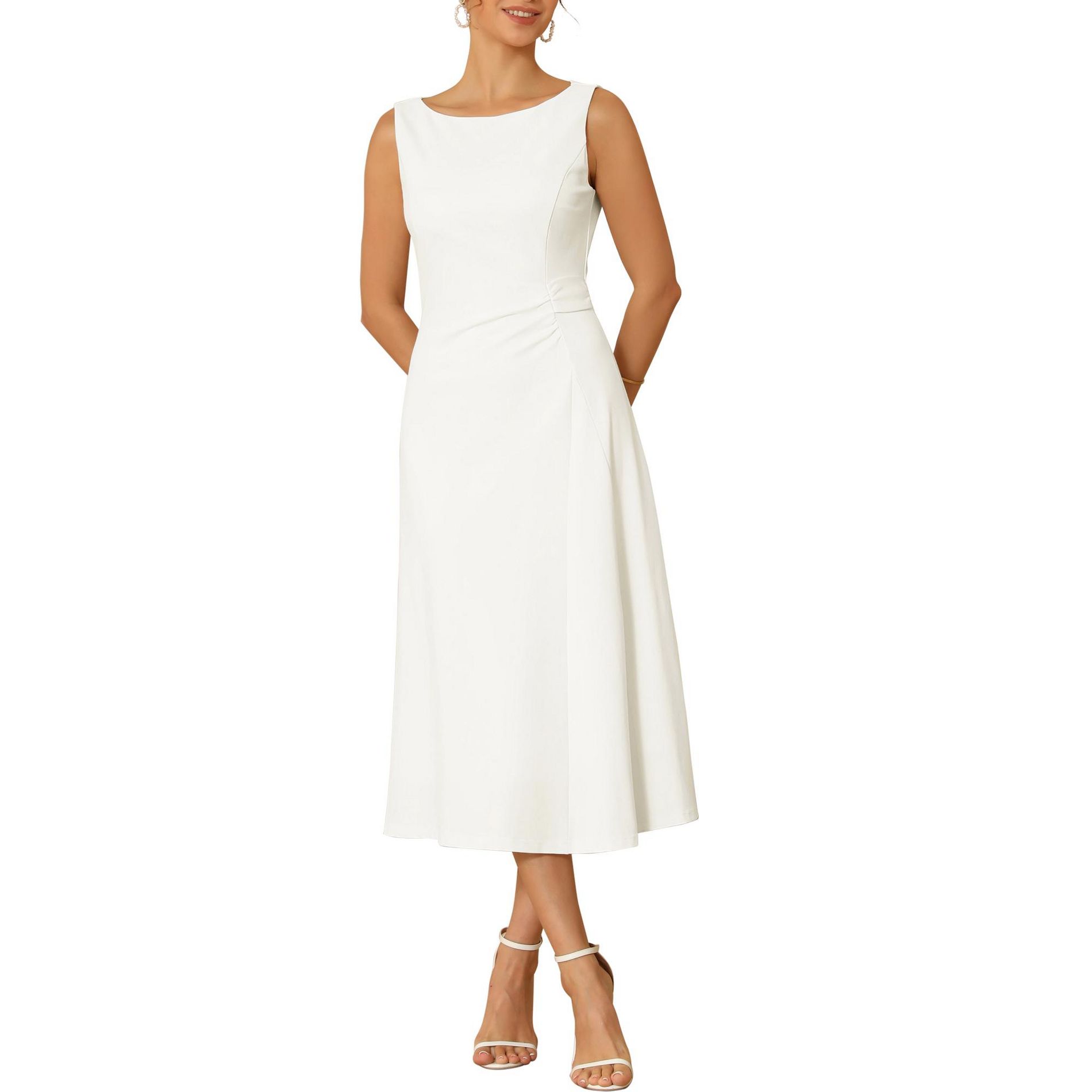 INSPIRE CHIC Women's Formal Sleeveless Ruched High Waist A-Line Work Dresses