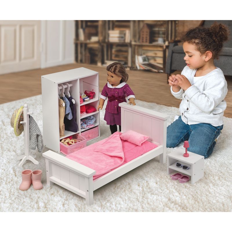 Bedroom Furniture Set for 18" Dolls - White/Pink, 2 of 7
