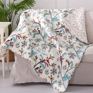 Holly Holiday Quilted Throw Blue - Levtex Home - 1 of 3