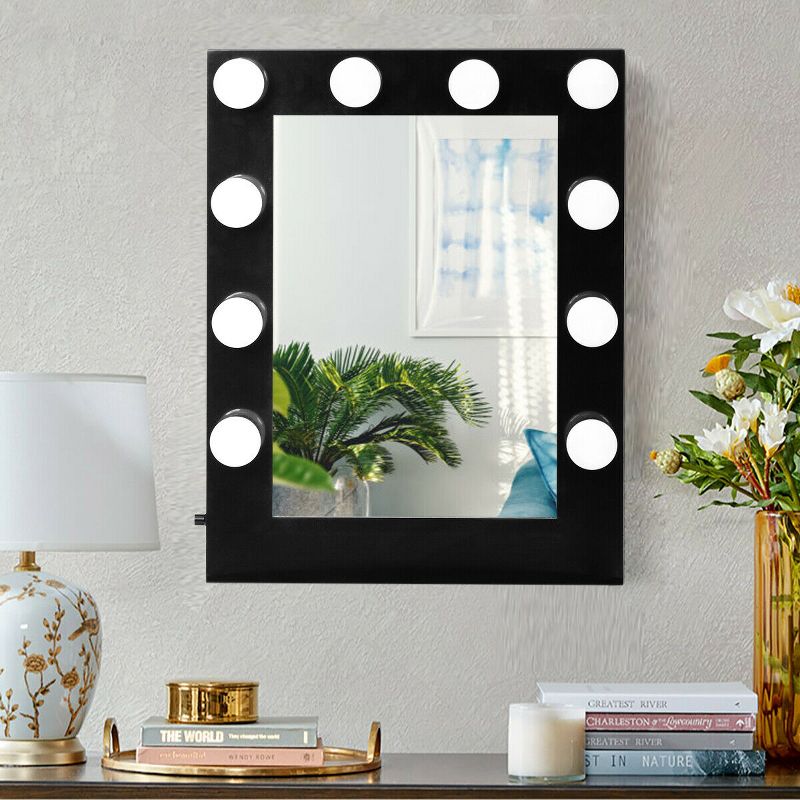 Costway Wall Mounted Vanity Mirror Hollywood Makeup Dimmer Light Black, 3 of 11
