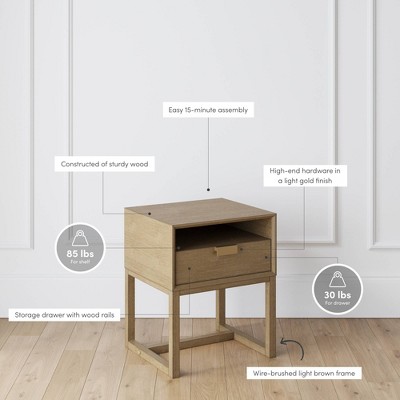 Luke Light Brown Wood Nightstand Set with Brass Handles