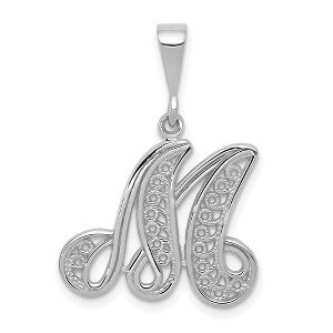 Black Bow Jewelry 14k White Gold, Maci Collection, Filigree Script Initial M Pendant - 1 of 4