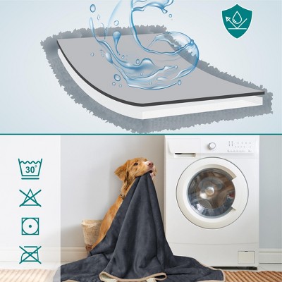 Small Gray and Beige Waterproof Sherpa Fleece Dog Blanket