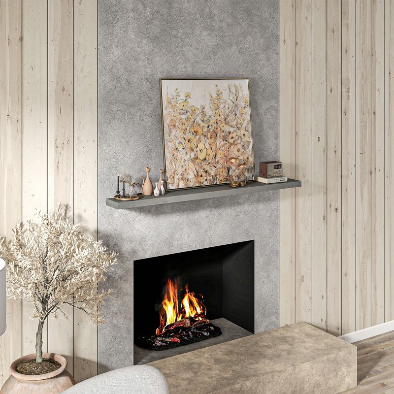 72 Inches Fireplace Mantel, Solid Fir Wood, Floating Farmhouse Shelf, Heavy Duty Wall Mounted, Rustic Gray, 3 of 7