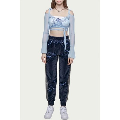 Women's SHEER MESH WRAP CROPPED TOP - ZEMETA