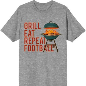 Grill, Eat, Repeat, Football Adult Crew Neck Short Sleeve Tee - 1 of 2