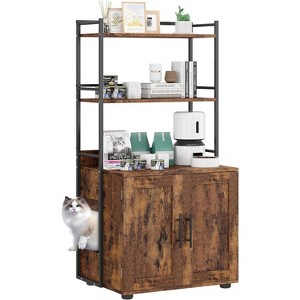2-in-1 Hidden Cat Litter Box Enclosure with Shelf Storage, Indoor Cat Cabinet with 3 Shelves & Door - 1 of 4