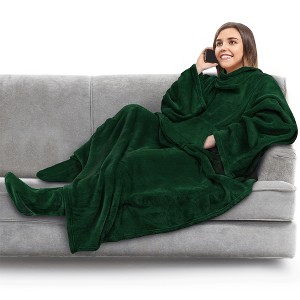 PAVILIA Wearable Blanket with Sleeves and Foot Pockets, Fleece Warm Snuggle Pocket Sleeved Throw for Women Men Adults - 1 of 4
