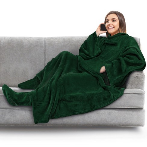 Thicker Wearable Blanket with Sleeves, Snuggies, Comfy Wearable Blanket  Adult, Desk Blankets, Suitable for Adults Male/Female (Color : Green)