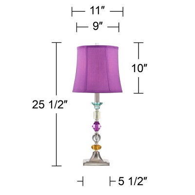 Set of 2 Purple Fabric Shade Brushed Nickel Table Lamps