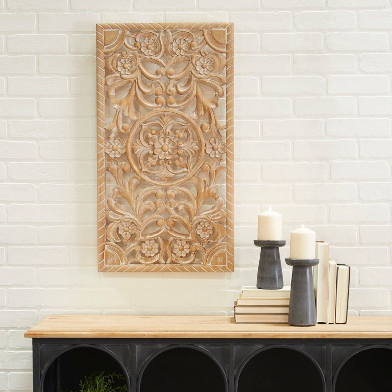 Wood Floral Intricately Carved Wall Decor Brown - Olivia &#38; May, 4 of 7